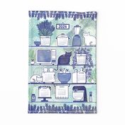 2024 Tea Towel Calendar- Cats in the Kitchen- Lavender and Mint- Cat Wall Hanging