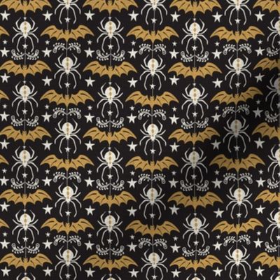 Night Creatures - Halloween Bats and Spiders Black Gold Small Scale