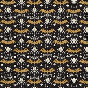Night Creatures - Halloween Bats and Spiders Black Gold Small Scale