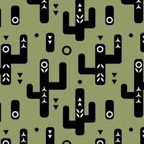 Tribal cactuses - on Gray beige background