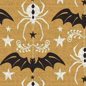 Night Creatures - Halloween Bats and Spiders Gold Black Large Scale