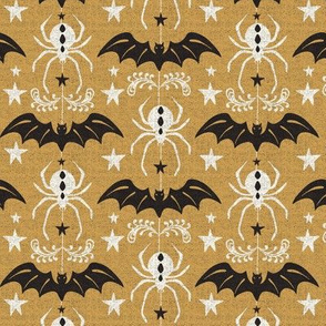 Night Creatures - Halloween Bats and Spiders Gold Black Regular Scale