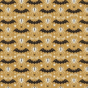 Night Creatures - Halloween Bats and Spiders Gold Black Small Scale