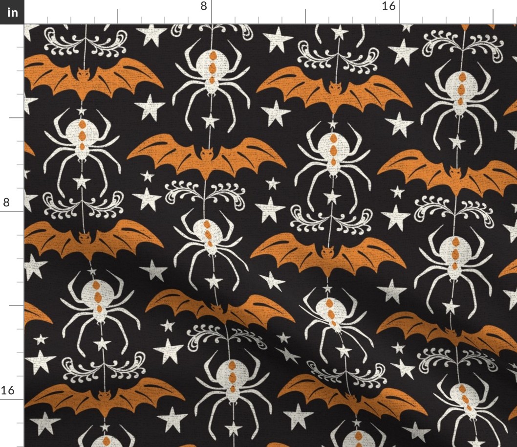Night Creatures - Halloween Bats and Spiders Black Orange Large Scale