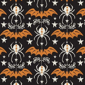 Night Creatures - Halloween Bats and Spiders Black Orange Regular Scale