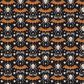 Night Creatures - Halloween Bats and Spiders Black Orange Small Scale