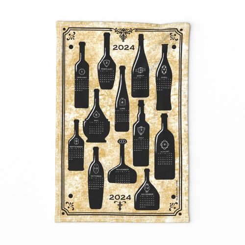 2022 Calendar - Vintage Bottles - 2022 calendars, bottle calendar, vintage calendar - Please choose Linen Cotton Canvas or a fabric wider than 54”(137cm)
