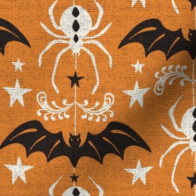 Night Creatures - Halloween Bats and Spiders Orange Black Large Scale