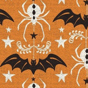 Night Creatures - Halloween Bats and Spiders Orange Black Large Scale