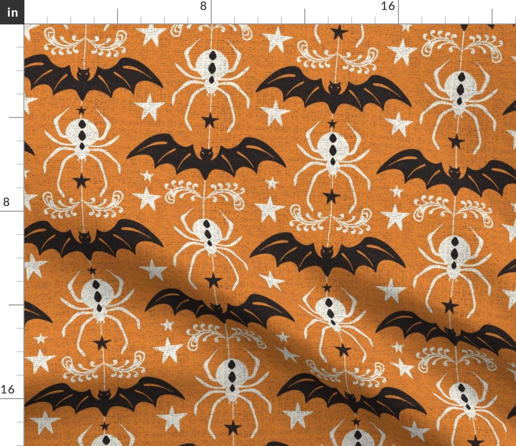 Night Creatures - Halloween Bats and Spiders Orange Black Large Scale