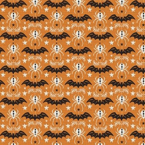 Night Creatures - Halloween Bats and Spiders Orange Black Small Scale