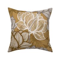 Art deco Gold lotus Flower Leaves Floral Japanese hand drawn lily