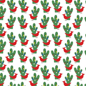 Christmas Red Bird & Cactus-White