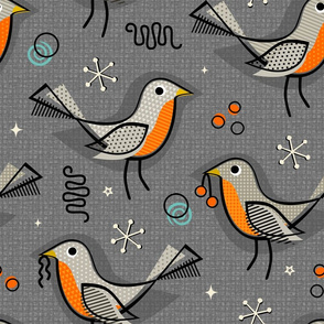 Happy Robins! - Orange/Gray - Winter