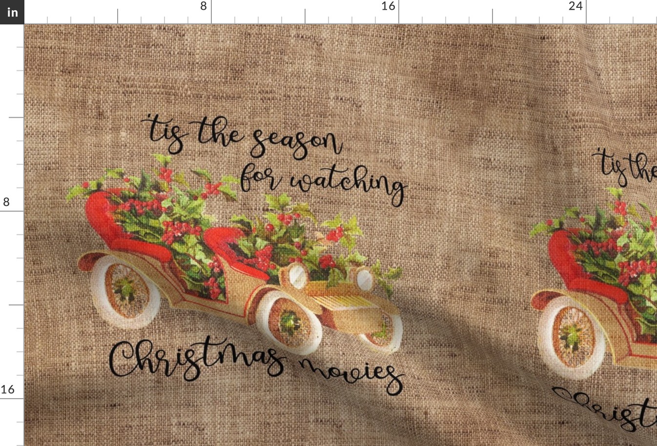 'Tis the Season Vintage Car on burlap - 18 inches