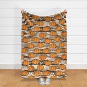 Orange Painted Pumpkins on Distressed Striped Burlap -large scale 