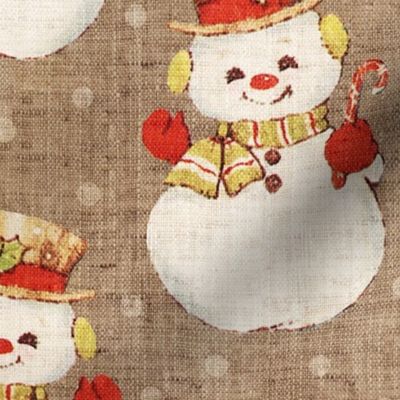 Vintage Snowman on Burlap - medium scale