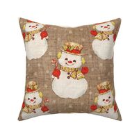 Vintage Snowman on Burlap - medium scale