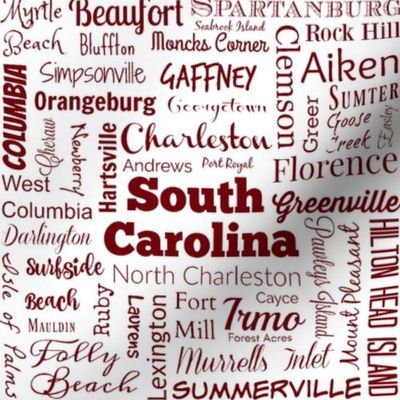 Cities of South Carolina, white with garnet red