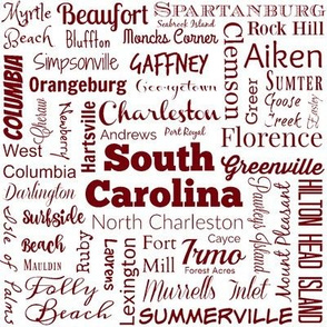 Cities of South Carolina, white with garnet red