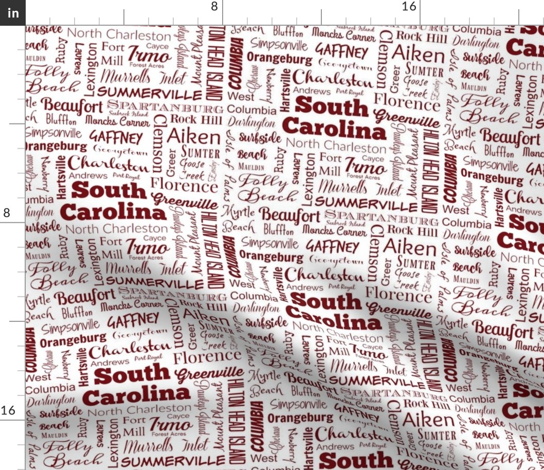 Cities of South Carolina, white with garnet red