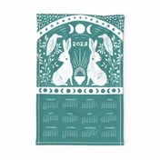 Rabbit and Raven Calendar Tea Towel, Pine