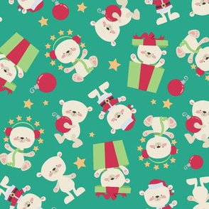 Holiday Polar Bears with Santa and Gift