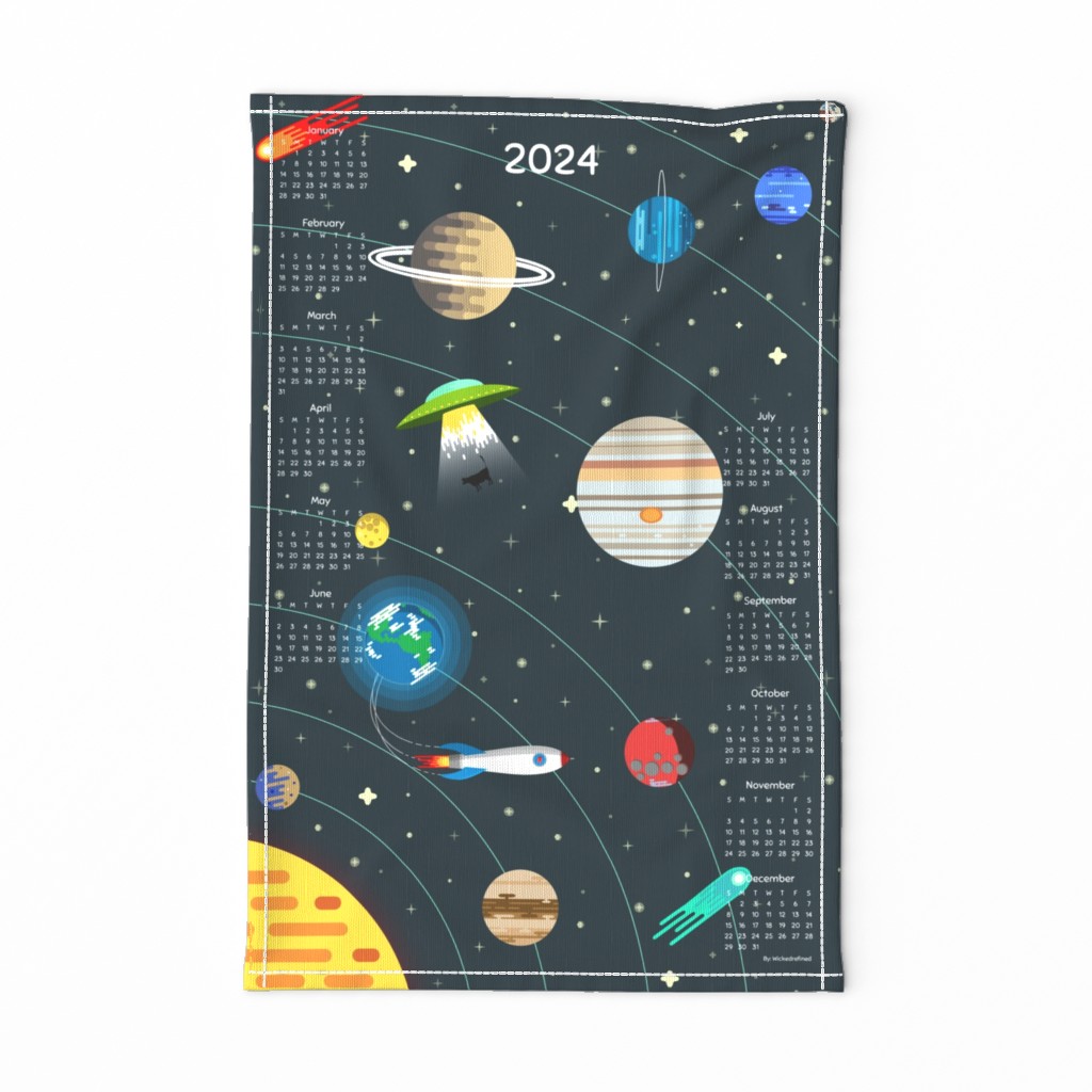 Retro Outer Space 2024 Calendar Tea Towel