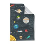 Retro Outer Space 2024 Calendar Tea Towel