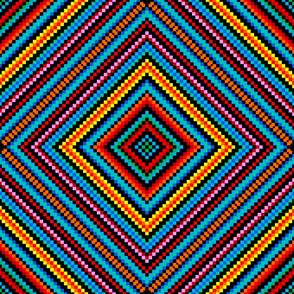 Simple Rainbow Chakra Mandala - Colorful - Rhombus - Folk Geometry Ornament - Black - Large Scale