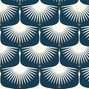 Art Deco Swans - Navy 8" Fabric, 6" Wallpaper