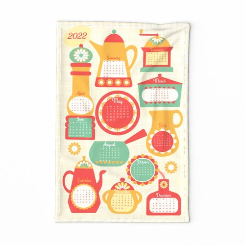 Retro Kitchen Calendar Tea Towel 2022