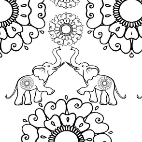 Wild Elephant - Fertility - Mandala Mehndi Flower - Floral Pattern #2 Large