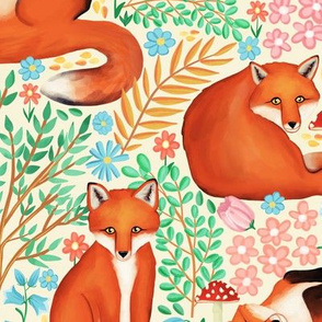 Little Foxes in a Fantasy Forest on Cream