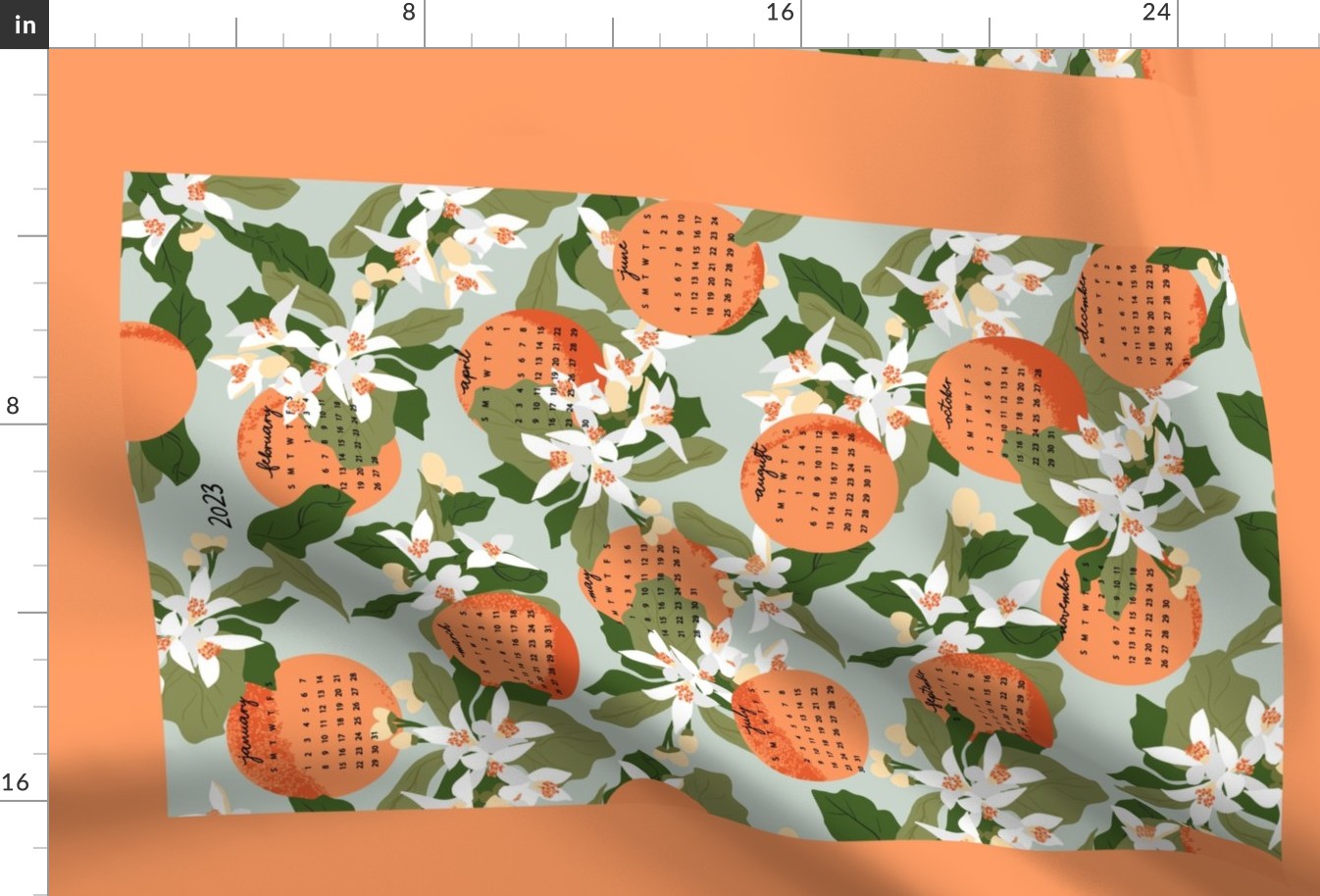 Orange Blossom Tea Towel Calendar 2023