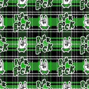 Cute punk rock on hand on plaid background. 