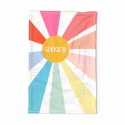 Bright New Year Rainbow 2024 calendar tea towel by Pippa Shaw
