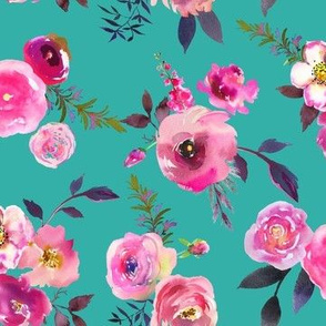 Pink And Teal Florals 