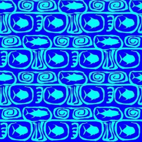 Trevally and Tuna in Tangles cyan on blue
