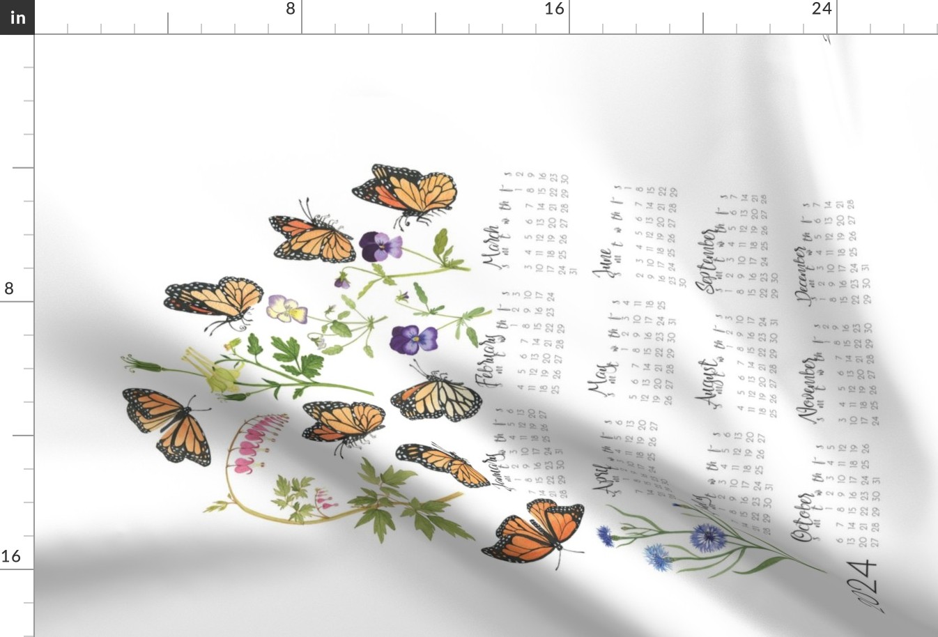2024 Tea Towel Monarchs in the Garden