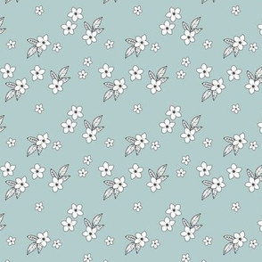 Tiny flowers and petals sweet hibiscus blossom tropical vintage style garden neutral nursery soft baby blue SMALL
