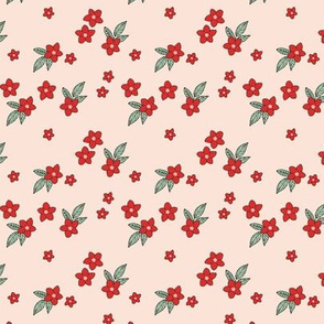 Tiny flowers and petals sweet Christmas hibiscus blossom tropical vintage style garden neutral nursery seasonal red green SMALL