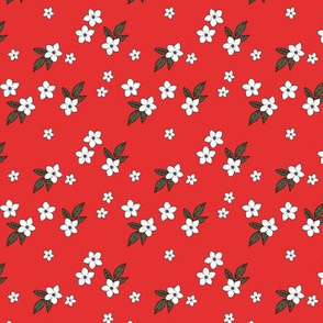 Tiny flowers and petals sweet Christmas hibiscus blossom tropical vintage style garden neutral nursery seasonal red green SMALL