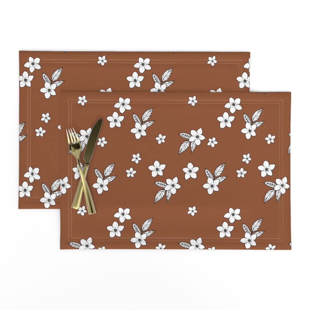Tiny flowers and petals sweet hibiscus blossom tropical vintage style garden neutral nursery rust copper brown
