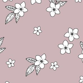 Tiny flowers and petals sweet hibiscus blossom tropical vintage style garden neutral nursery mauve purple