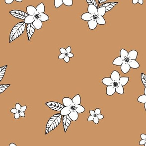 Tiny flowers and petals sweet hibiscus blossom tropical vintage style garden neutral nursery caramel brown