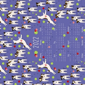 Parson Jack Russell Terriers dogs w heart 2022 calendar tea towel - very peri