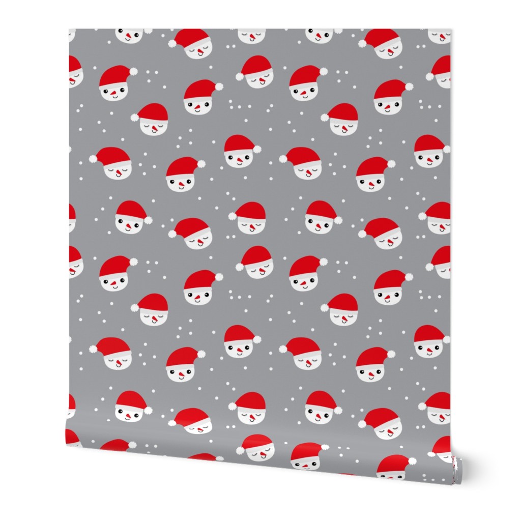 Little snowman and santa hats christmas design snow flakes minimal kids design red gray 