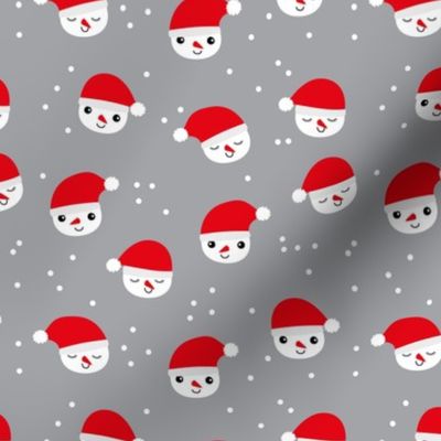 Little snowman and santa hats christmas design snow flakes minimal kids design red gray 