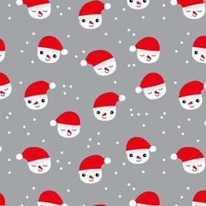 Little snowman and santa hats christmas design snow flakes minimal kids design red gray 